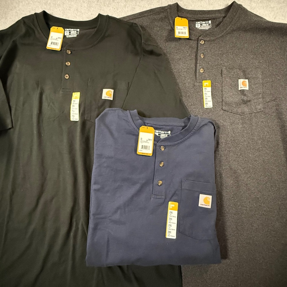 Lot of 3 Carhartt Mens 2XL Tall Loose Fit Heavyweight Pocket Henley K84 T-Shirts